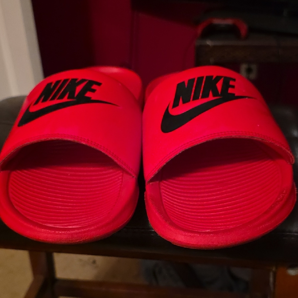 Nike Red Slides with Black Logo